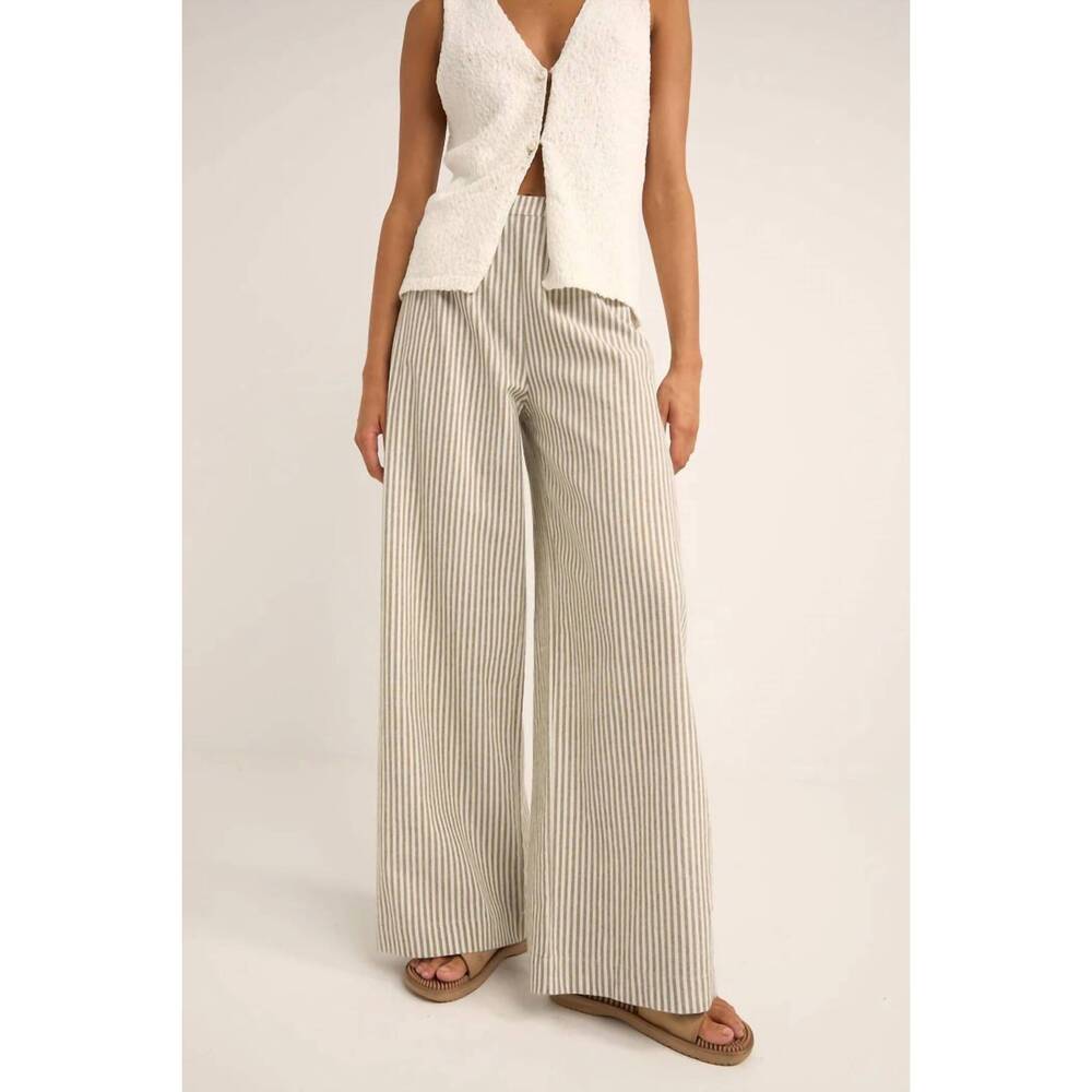 NEW RHYTHM. valley stripe pants in olive/natural